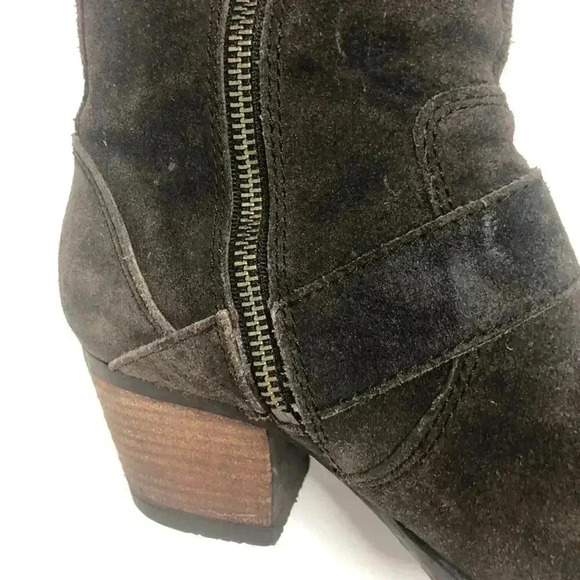 Born Dark Brown Suede Buckled Distressed Booties Women's Size 6.5 - Picture 10 of 13